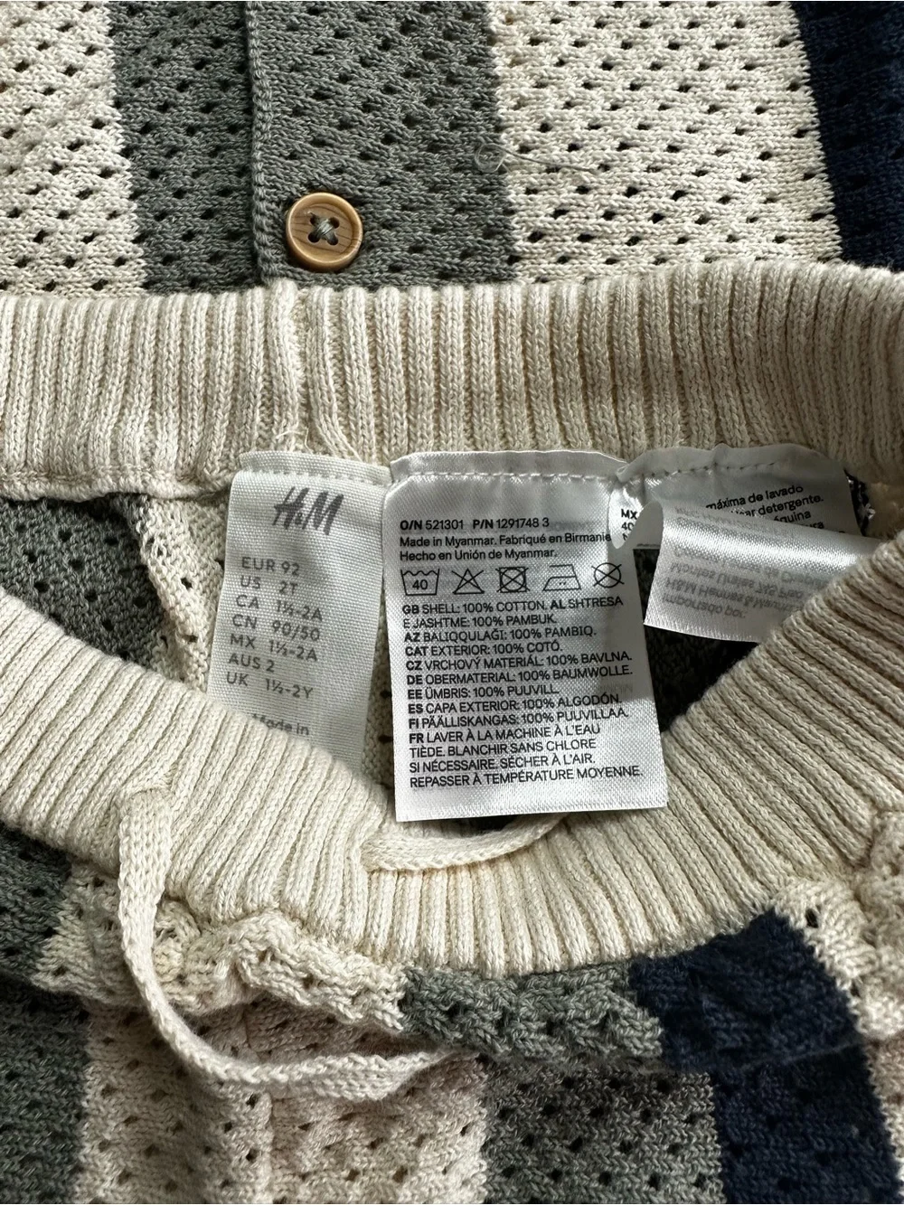 NEW H&M Striped Mesh Knit Polo & Shorts Set — Beige , Olive, Navy - 2T